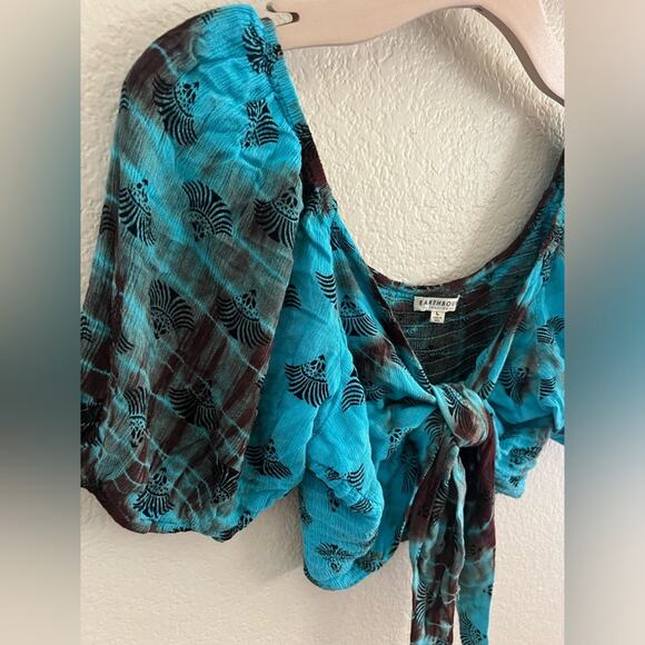 Earthbound Tie Front Boho Crop Top Tie Dye L - Picture 2 of 5